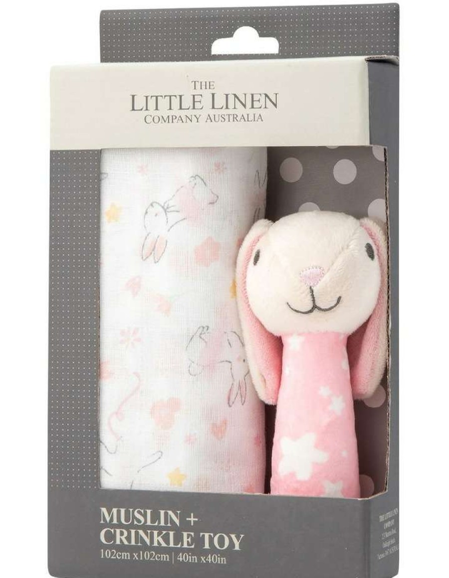 Soft & Plush Toys * | The Little Linen Company Muslin Wrap & Crinkle Toy Ballerina Bunny Pink