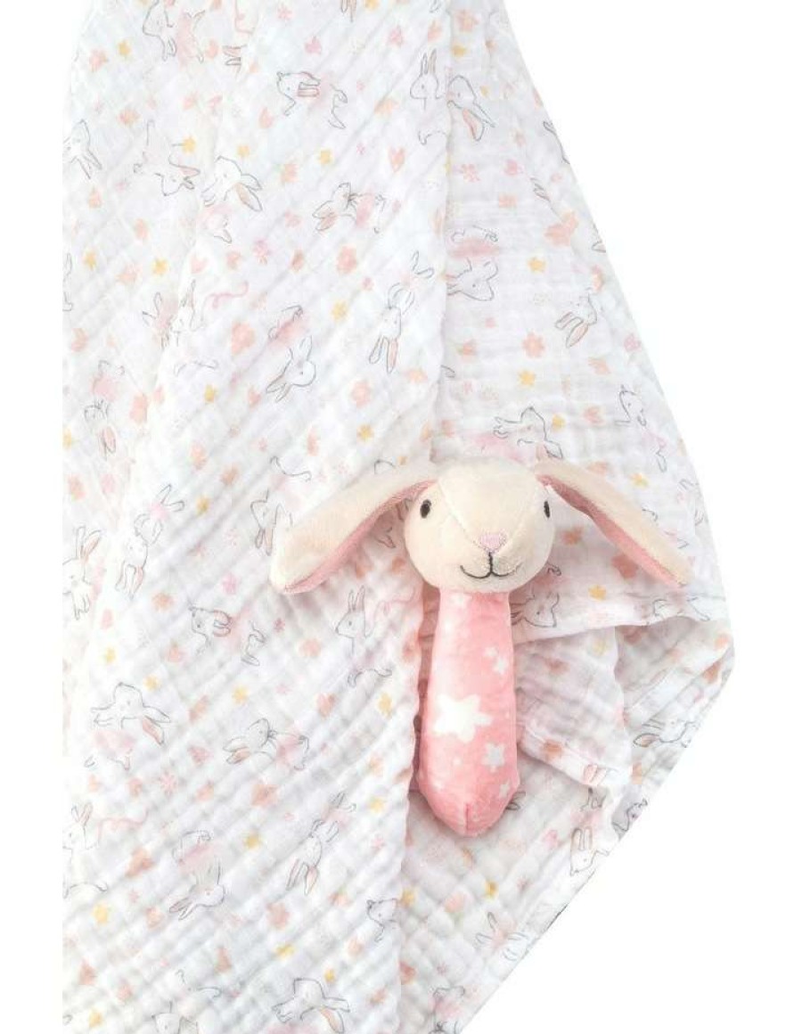 Soft & Plush Toys * | The Little Linen Company Muslin Wrap & Crinkle Toy Ballerina Bunny Pink