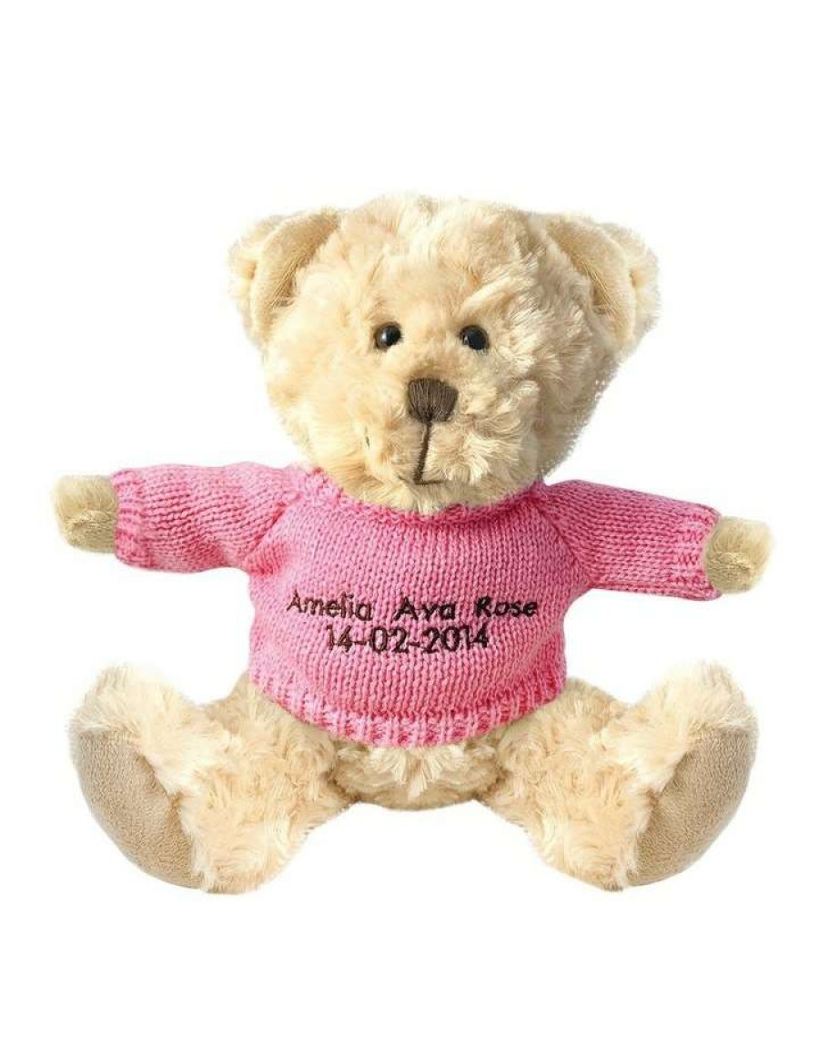 Soft & Plush Toys * | Teddy And Friends Personalised Beige Bear With Pink Knitted Jumper Beige/Pink