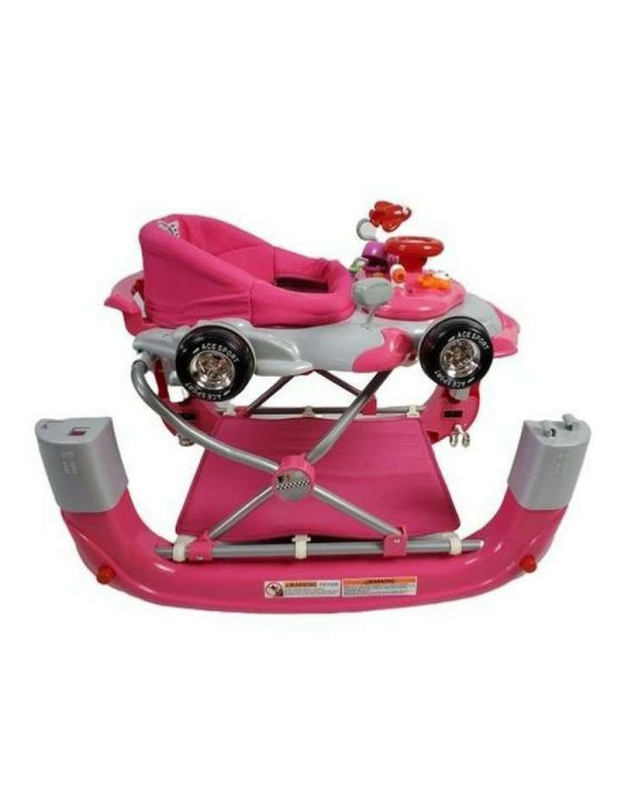 Baby Bouncers & Play Mats * | Aussie Baby Racing Car 4-In-1 Baby Walker & Rocker Pink