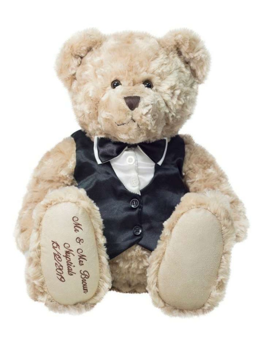 Soft & Plush Toys * | Teddy And Friends Personalised Groom My Birthday Teddy Beige/Black