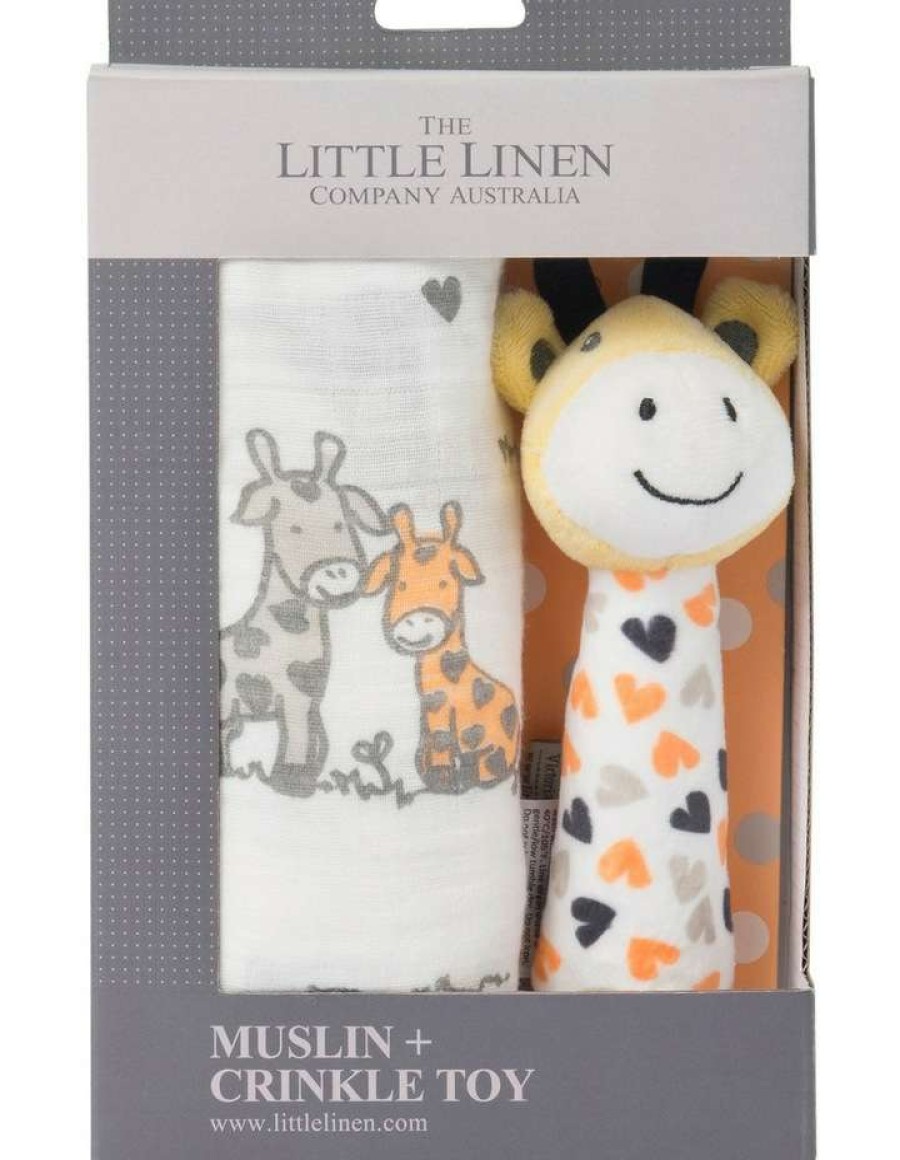 Soft Toys & Rattles * | The Little Linen Company Giraffe Muslin Wrap & Crinkle Toy Orange