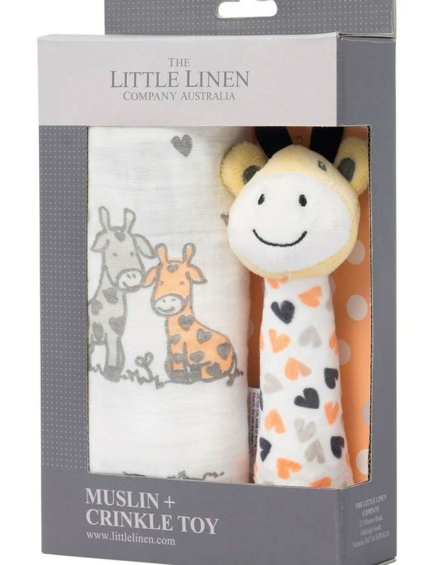 Soft Toys & Rattles * | The Little Linen Company Giraffe Muslin Wrap & Crinkle Toy Orange