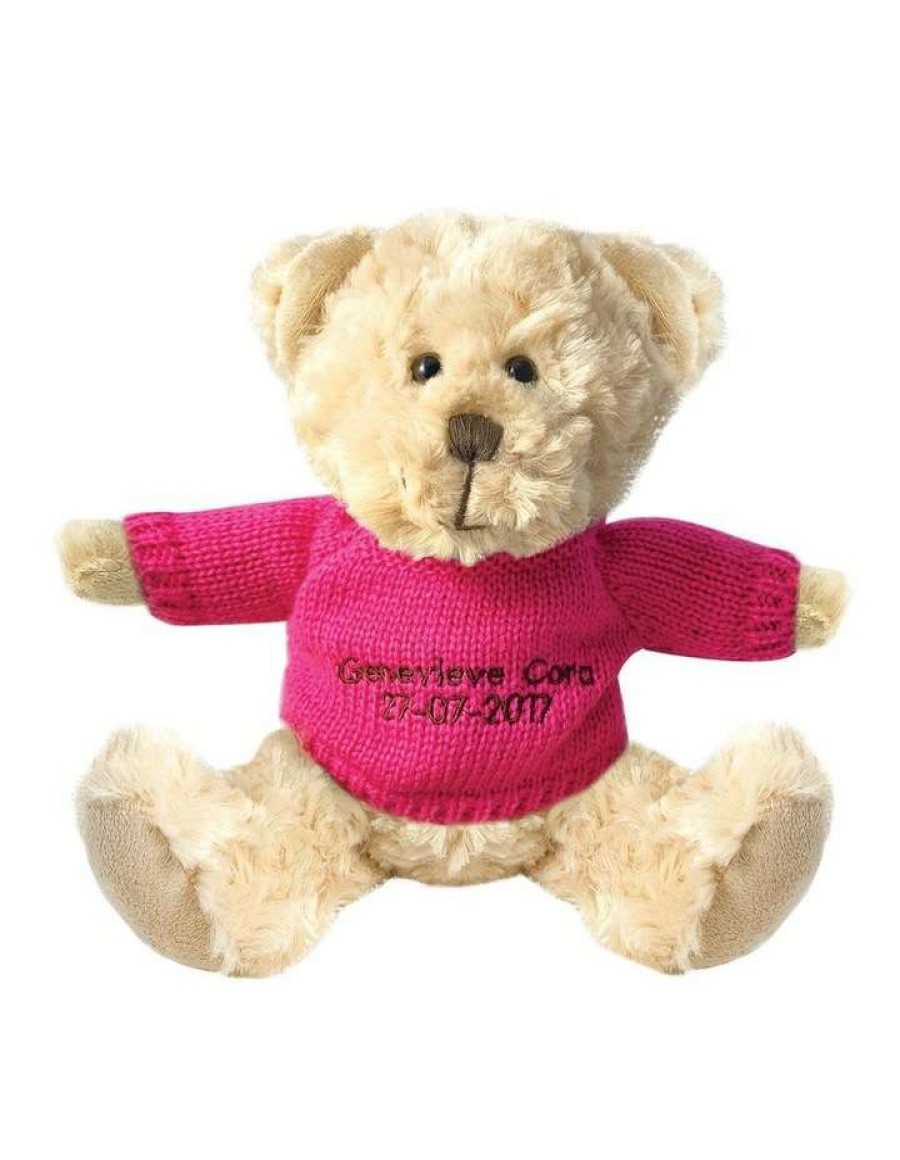 Soft & Plush Toys * | Teddy And Friends Personalised Beige Bear With Hot Pink Knitted Jumper Beige/Pink