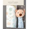 Soft & Plush Toys * | The Little Linen Company Muslin Wrap & Crinkle Toy Safari Bear Blue