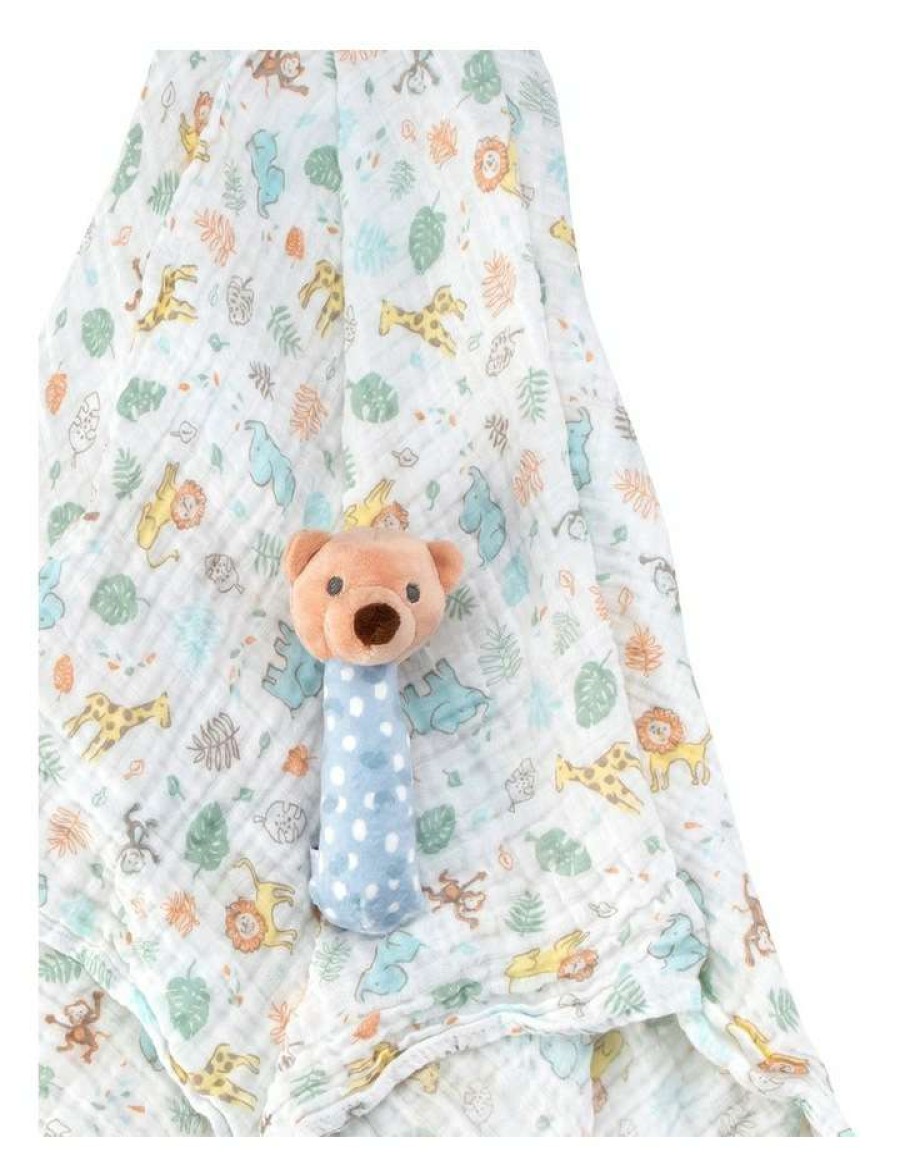 Soft & Plush Toys * | The Little Linen Company Muslin Wrap & Crinkle Toy Safari Bear Blue