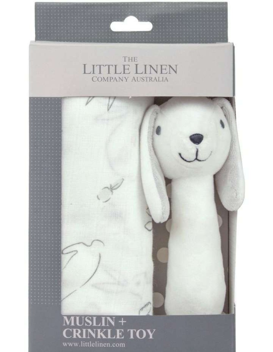 Soft Toys & Rattles * | The Little Linen Company Bunny Muslin Wrap & Crinkle Toy Ivory