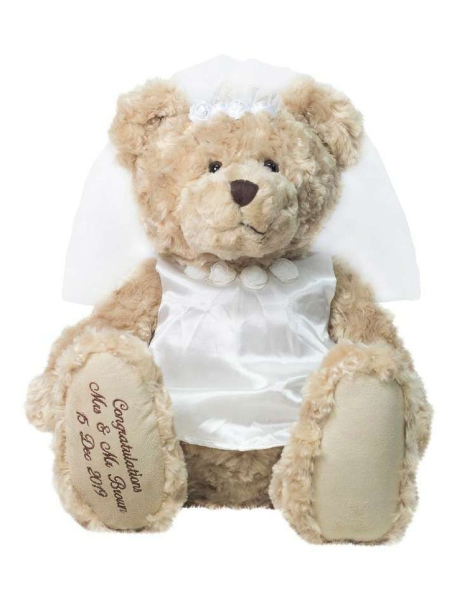 Soft & Plush Toys * | Teddy And Friends Personalised Bride My Birthday Teddy Beige/White