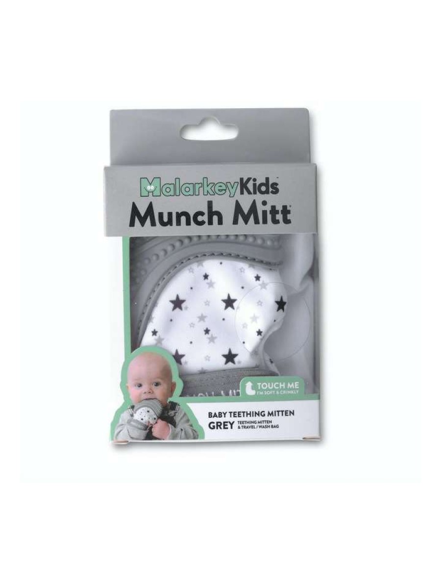 Play & Activity * | Malarkey Kids Munch Mitt Teething Mitten Stars Grey